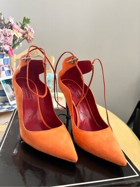 Cesare Paciotti Orange Suede Pointed-Toe Ankle-Strap Pumps